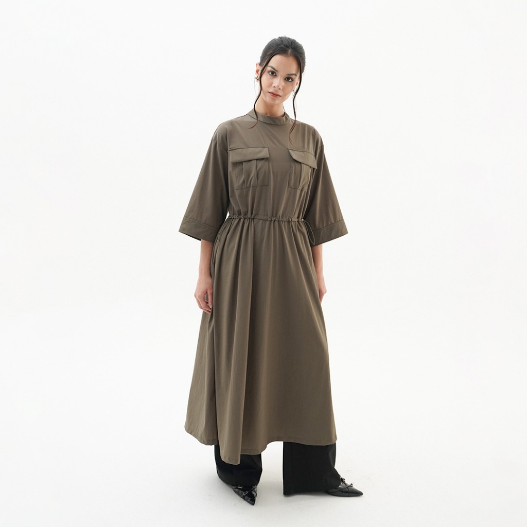 Queensland Pocketed Drawstring Dress Lengan Panjang I31000162Q Olive