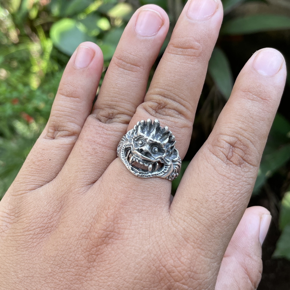 Cincin Ring Perak silver Ukir Monster Hantu Bali Asli 925 Pria Laki Custom Etnik