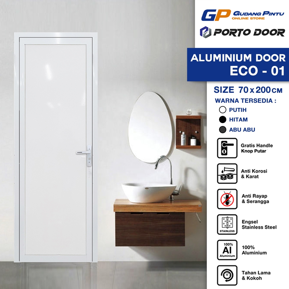 PORTO DOOR PINTU ALUMINIUM / ALUMUNIUM ECO-01 70X200CM ACP / PINTU KAMAR MANDI / PINTU WC / PINTU TO