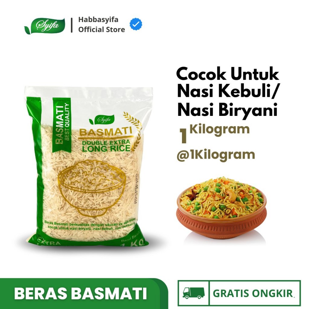

Beras Basmati Biryani Perfect Rice Asli Ektra Long Premium Beras Kebuli syifa 1 Kg