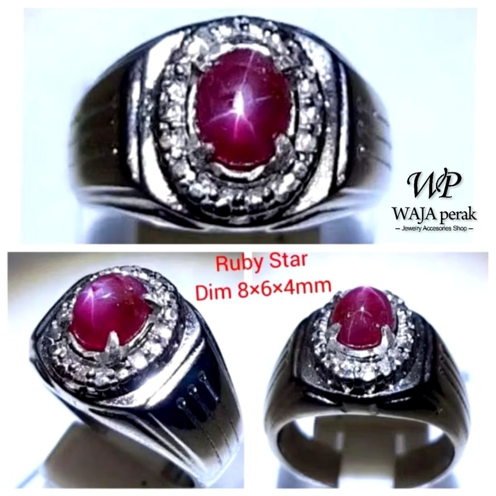 CINCIN BATU PERMATA MERAH RUBY STAR NATURAL ALAM D8
