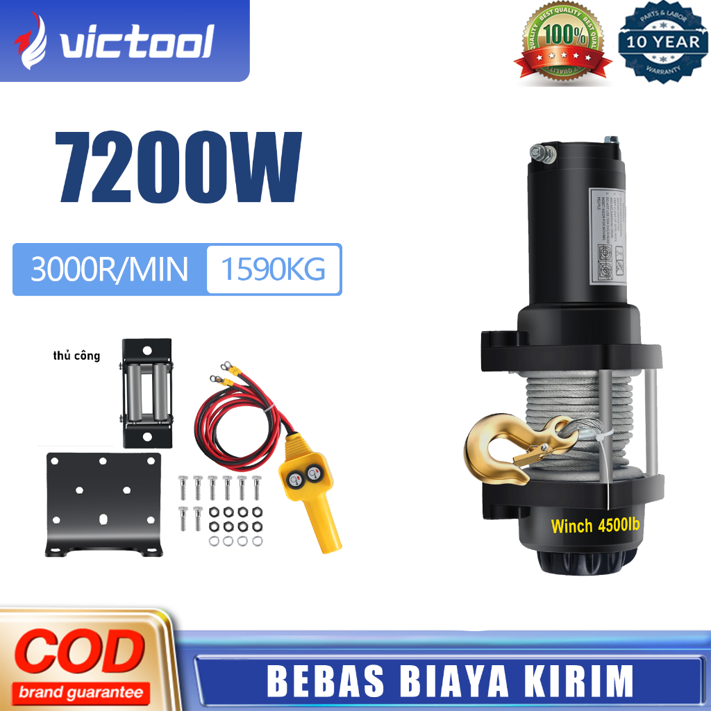 VICTOOL7200W kerekan listrik berdaya tinggi tali kawat katrol listrik derek kecil daya kerekan listr