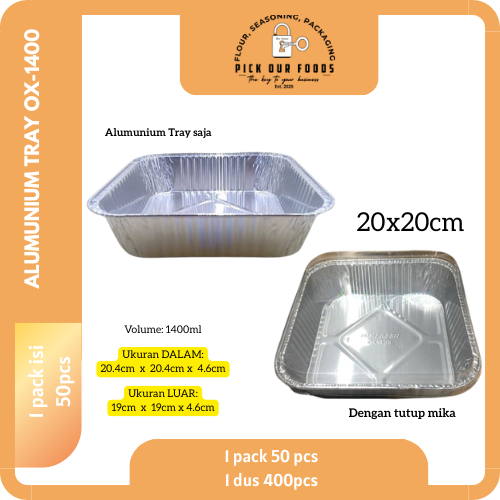 OX-1400 Tray Alumunium Foil Kotak Wadah Cup Kotak Lasagna Macaroni Pastel Tutup