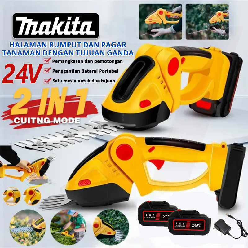 MAKITA 2x 24V Baterai 2in1 Alat Potong Rumput Elektrik Mesin Pemotong Rumput Cordless Garden Shear S