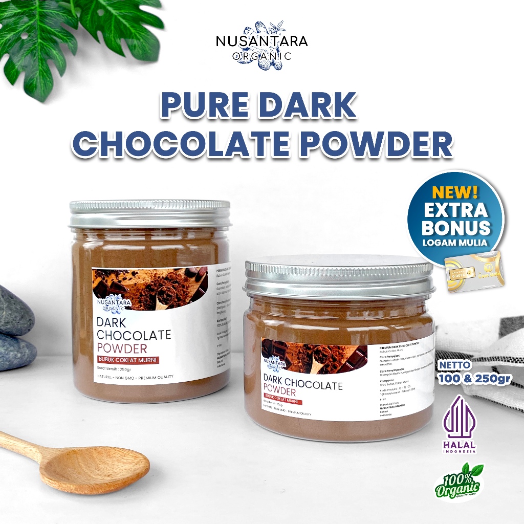 

Nusantara Organic Bubuk Coklat Premium Dark Cocoa Gluten Free Organik Tanpa Gula Minuman Sehat