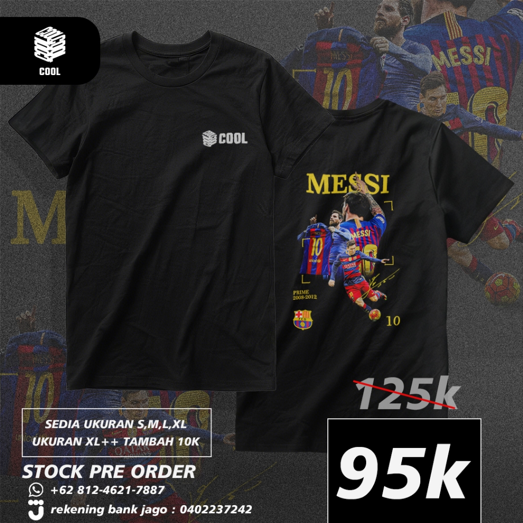 Cool Shirts, Baju Kaos hitam dengan desain Ekslusif &Premium Messi beserta tanda tangan Messi, Bahan