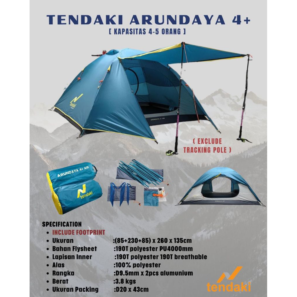 tenda camping TENDAKI arundaya 4 air+ kap 4 orang frame alloy