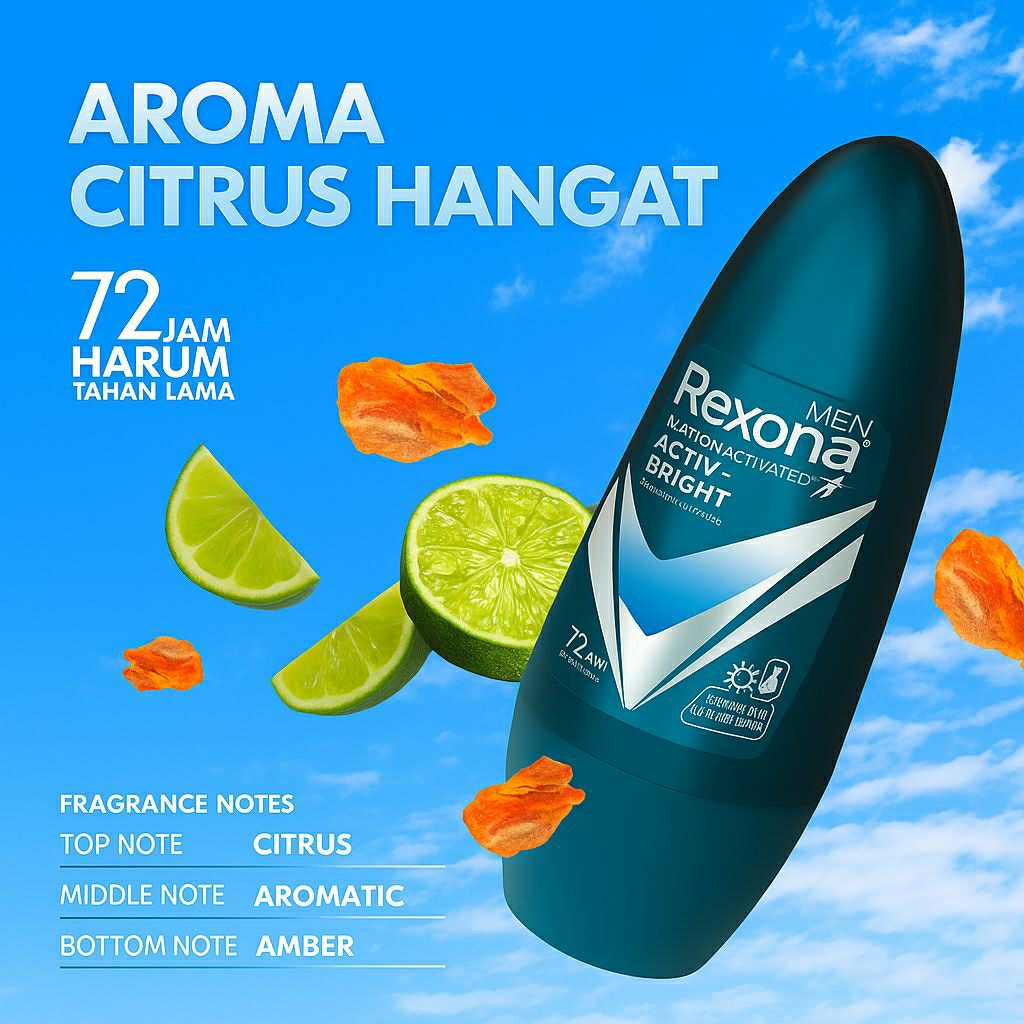 Rexona Men Deodorant 45ml ACTIV BRIGHT Sensasi segar Fresh Deo Roll On Deodoran Pria Laki Cowok Anti