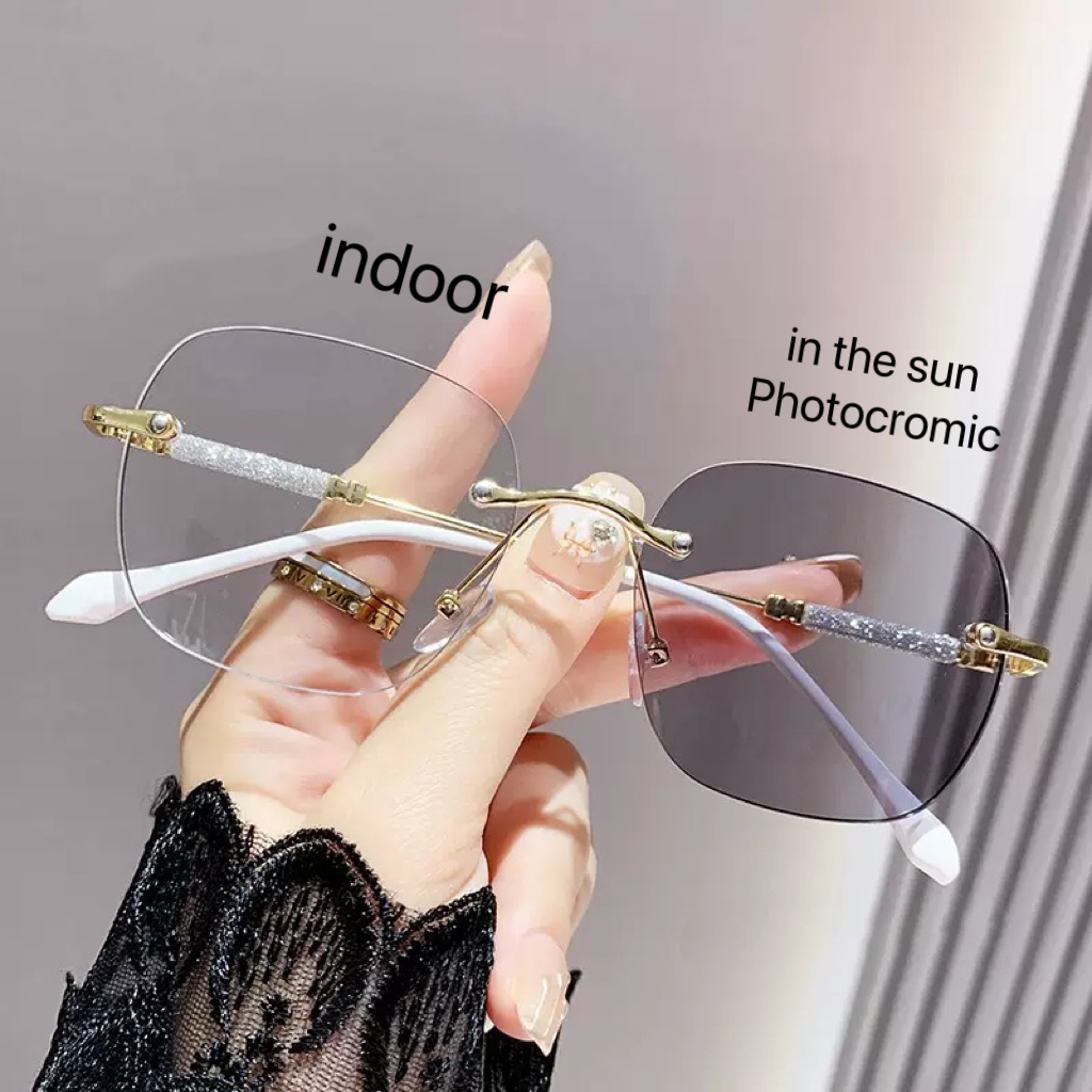 Kacamata Minus Photocromic -1.0~-4.0 Kacamata Bintang Biru Tanpa Bingkai elegan dengan desain berlia