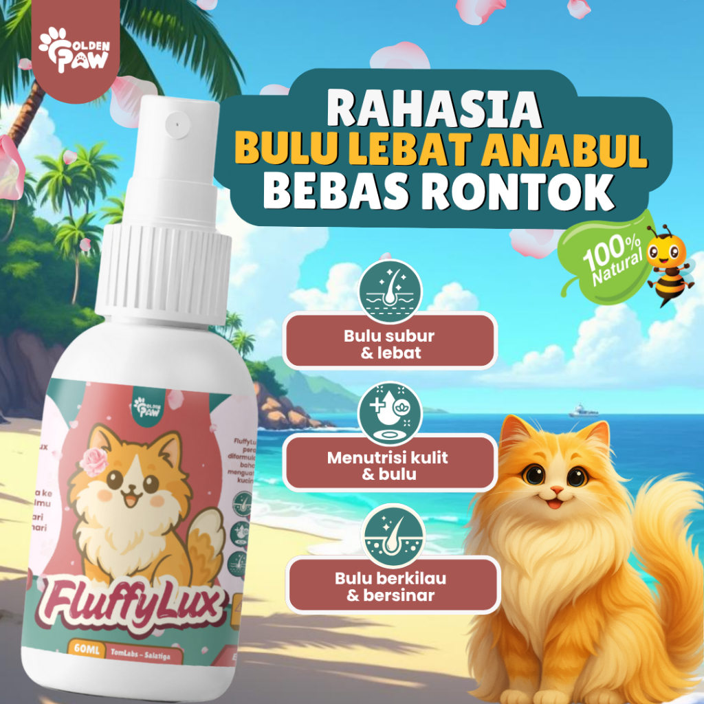 Golden Paw - Fluffy Lux 60ML Serum Bulu Kucing Alami untuk Melebatkan Bulu Mencegah Kerontokan Menin
