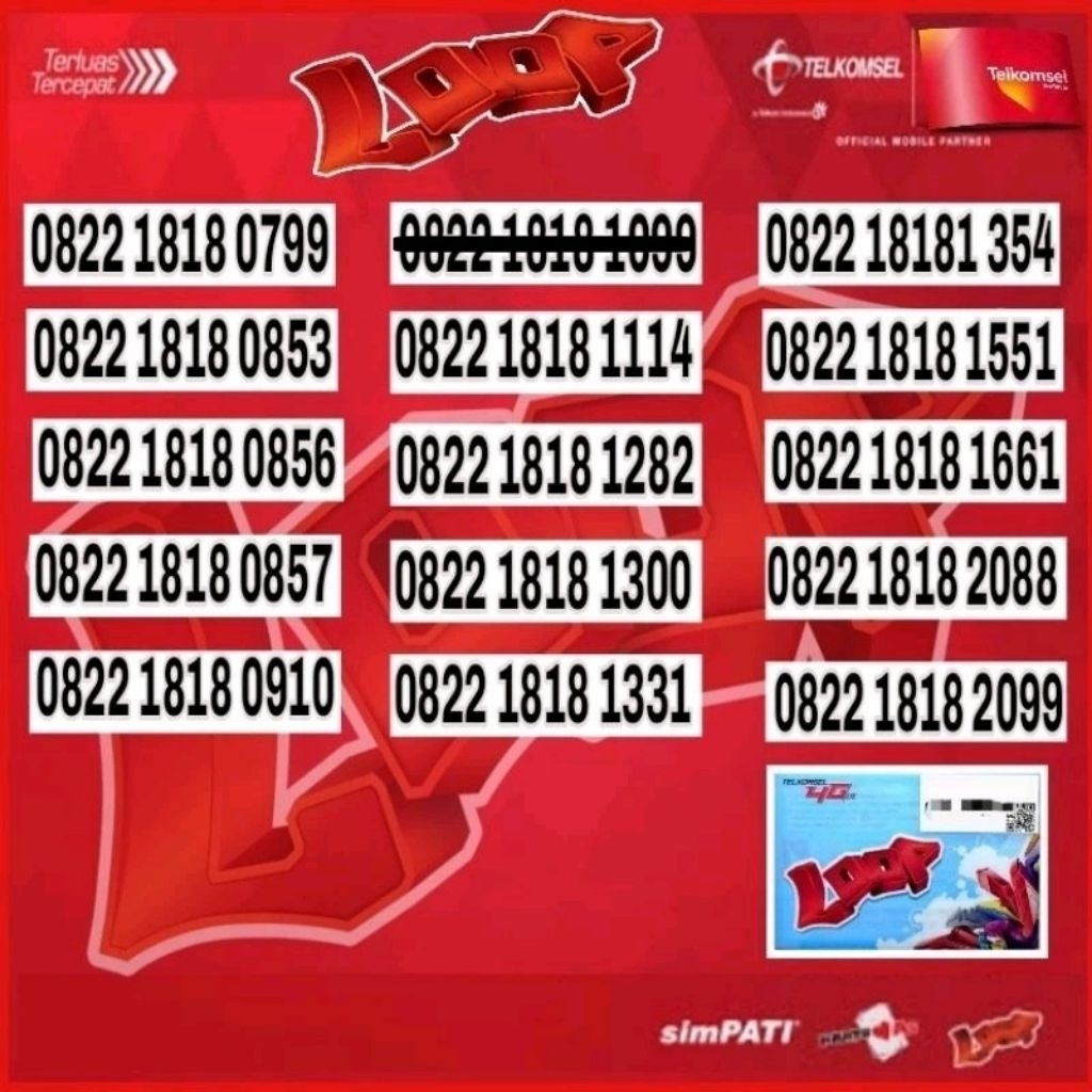 NOMOR CANTIK TELKOMSEL SIMPATI LOOP 4G LTE 1818 - O822 1818