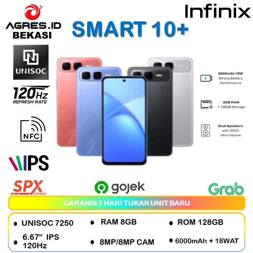 INFINIX Smart 10 Plus (8gb + 128gb)Up to 16GB Extended RAM/  6.67 inch 120Hz HD+/6000 mAh/ resmi