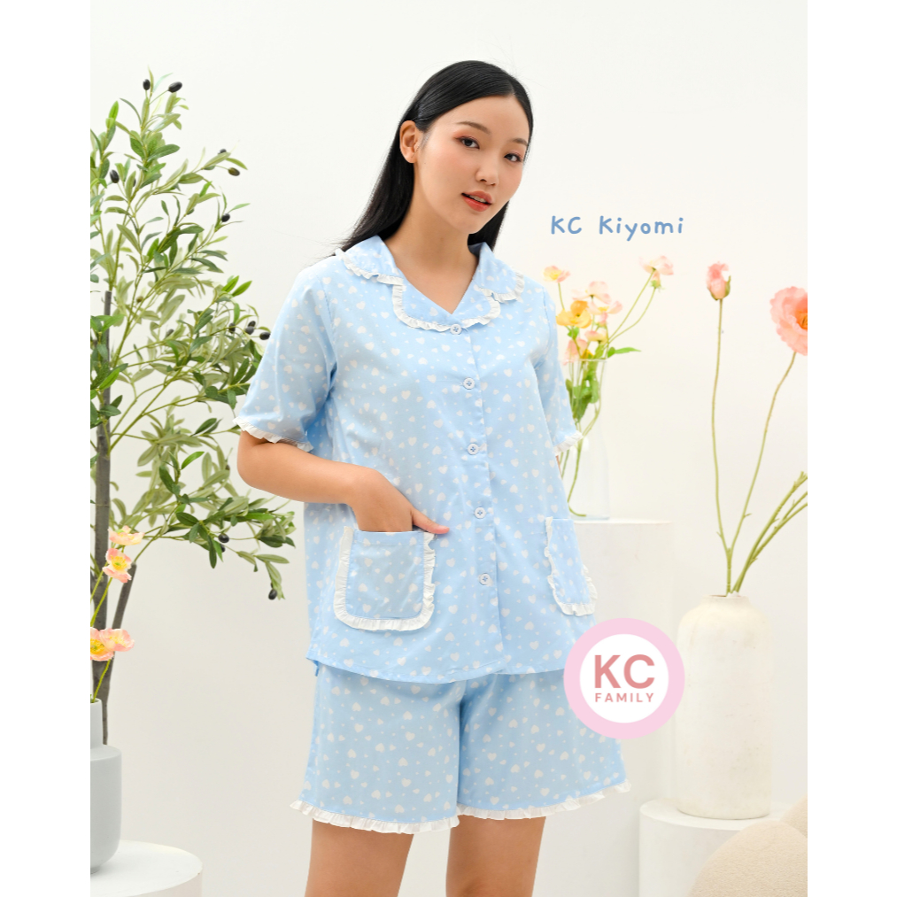 KC Kiyomi in Cotton Heart Piyama Wanita Baju Tidur Lengan Pendek Celana Pendek