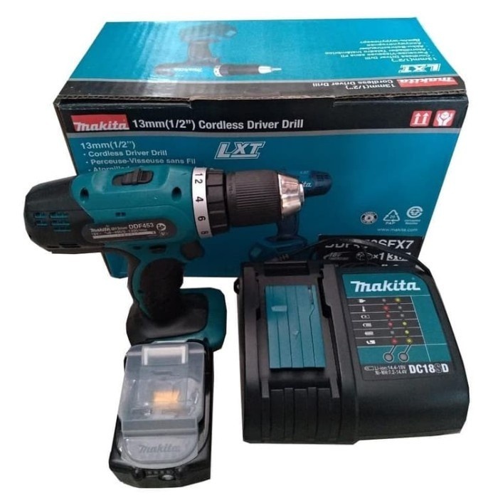 CORDLESS DRIVER DRILL MAKITA DDF453SFX7 / MESIN BOR BATERE MAKITA (free kaos)