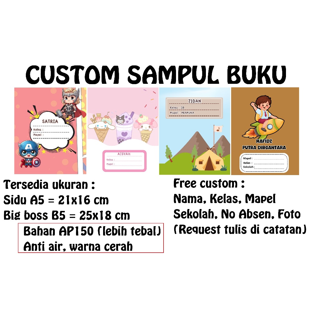 

Sampul Buku Custom Nama Anak Cover Buku Sekolah Anak SD Free Custom Sampul Buku Sidu Bigboss A5 B5