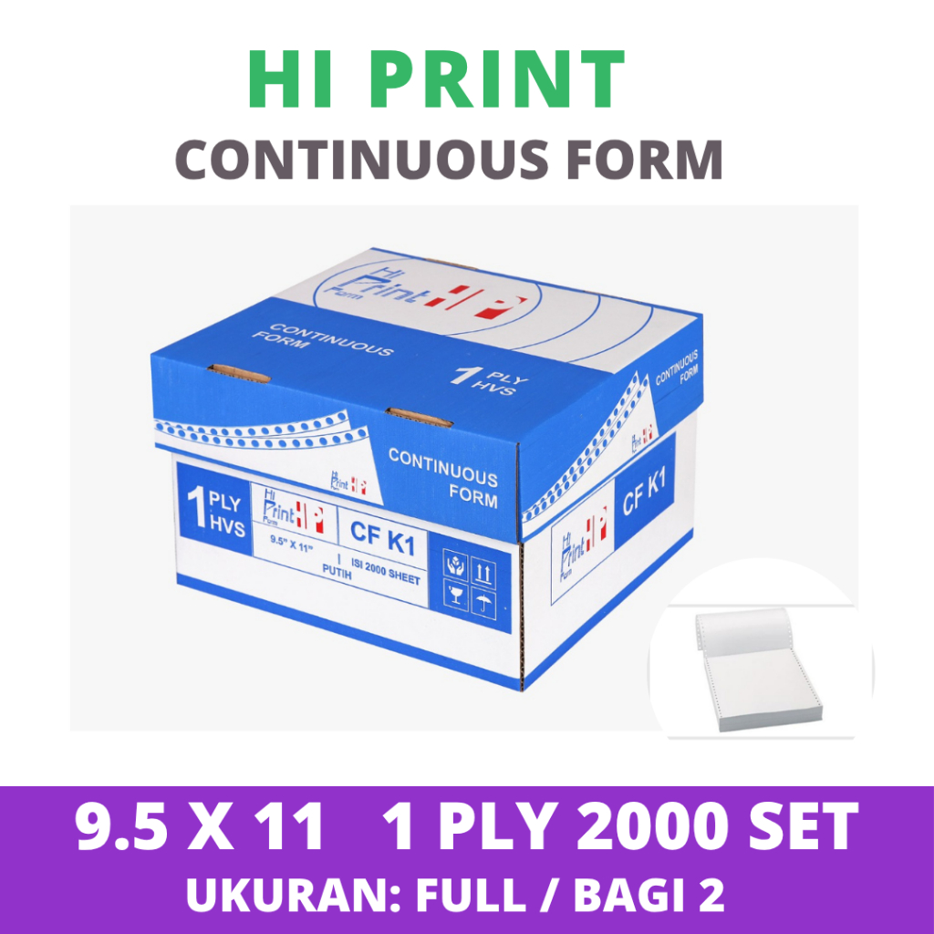 

Continuous Form Paper Hi Print 9.5 x 11 1 ply - Full/Belah 2