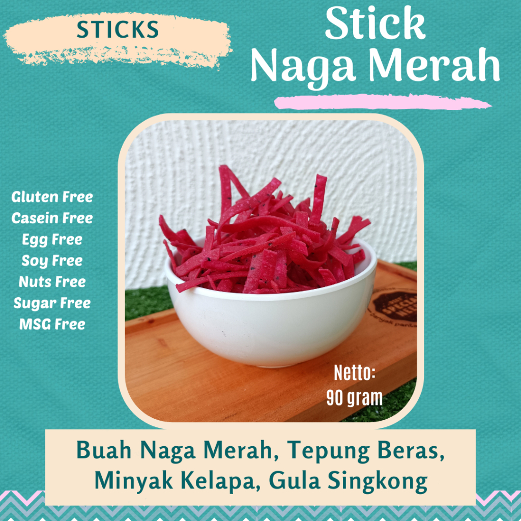 

STICK NAGA MERAH / DRAGON FRUIT STICK Gluten Free Egg Free MSG Free Dairy Free - DIET SPECIAL NEEDS
