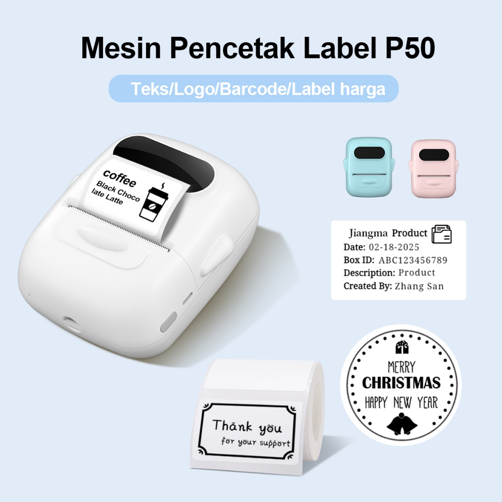 

Printer label warna P50, printer bluetooth mini, termasuk gulungan kertas label termal 40*30mm