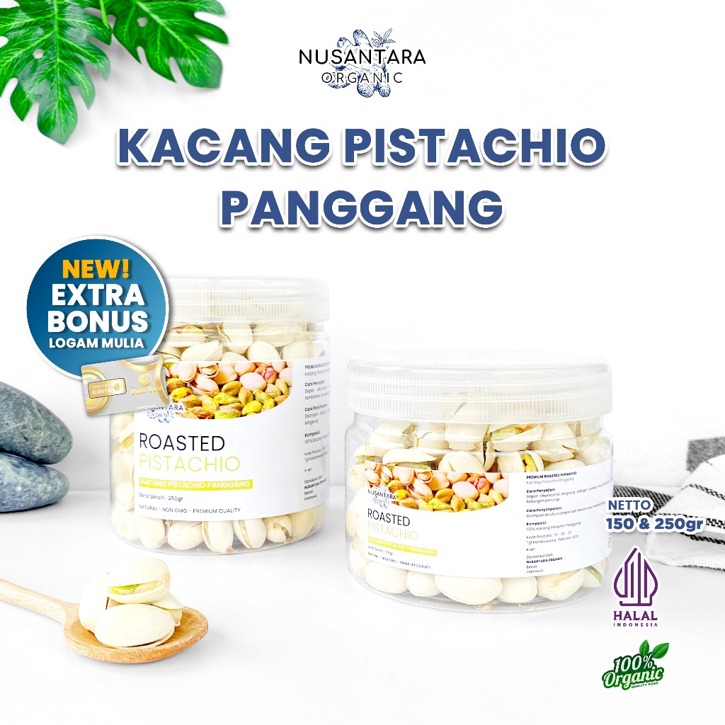 

Nusantara Organic Kacang Pistachio Pistacio Panggang Fustuk Roasted Premium Organic Dalam Cangkang Renyah