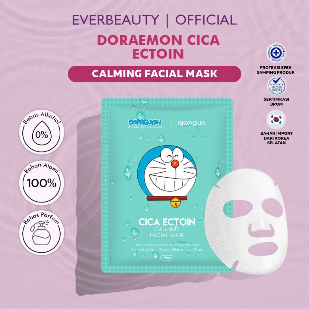 [EVERBEAUTY] [FREE GIFT] BIOAQUA x DORAEMON CICA Ectoin Calming Facial Sheet Mask Masker Wajah 28 ml