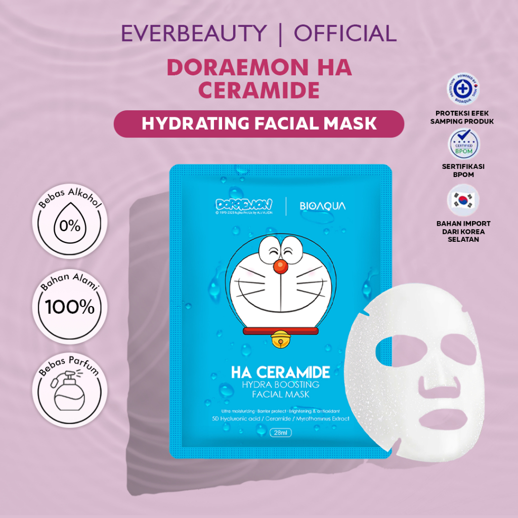 [EVERBEAUTY] [FREE GIFT] BIOAQUA x DORAEMON HA Ceramide Hydra Boosting Facial Sheet Mask Masker Waja