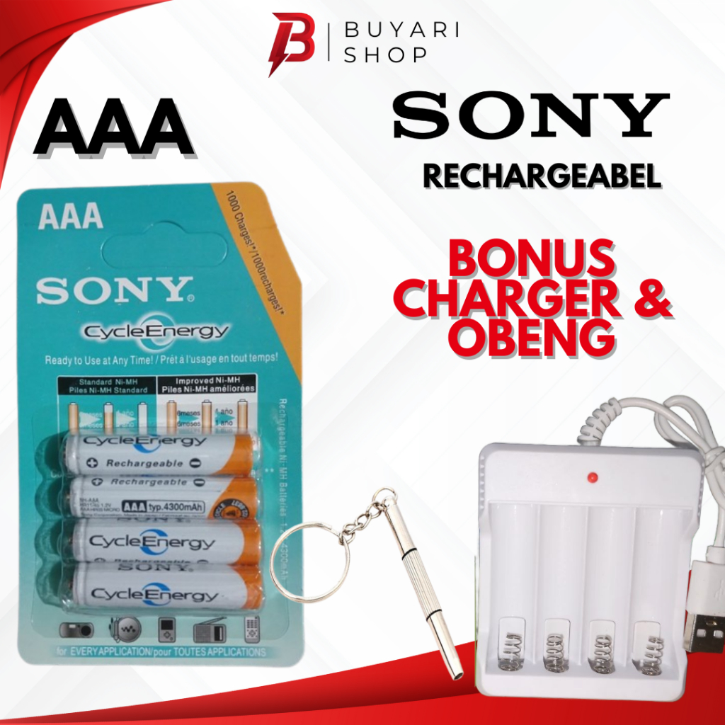 FREE ALATCAS Baterai AAA Sony Isi 4 Cas Rechargeable Charger Batre Cas AAA dan Batrai Recharge AAA