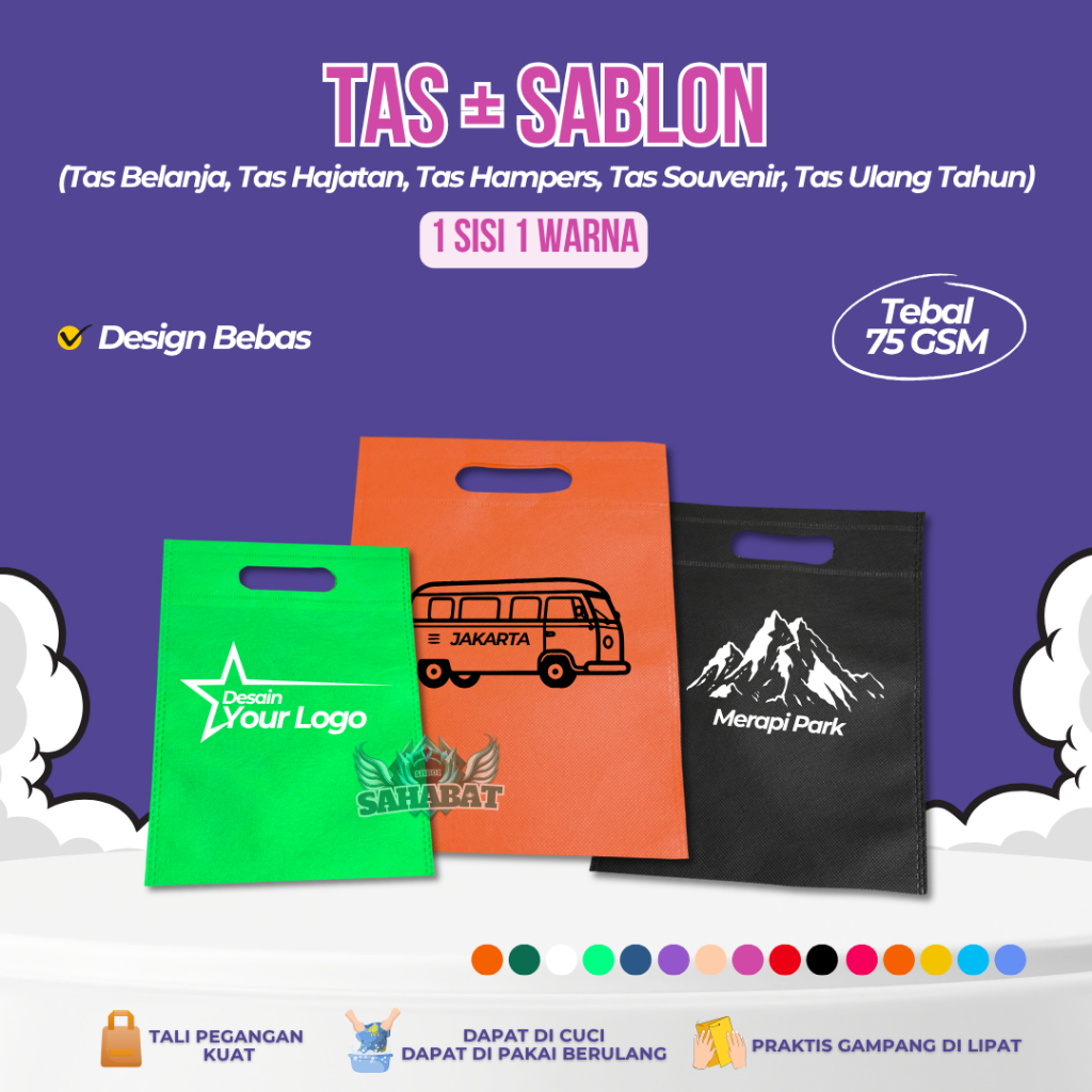 

CUSTOM SABLON PLUS TAS Goodie Bag 1 SISI 1 WARNA OVAL 20X26 25X35 30X40 Tas Belanja Lipat Kantong Spunbond Hampers Souvenir Ultah