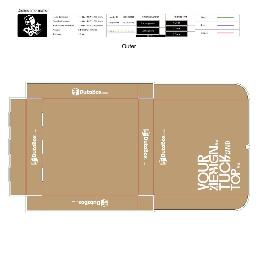 

Kardus Kemasan Diecut Custom White Kraft/ Kraft (Coklat) Pola Tipe DCB005 Free Design