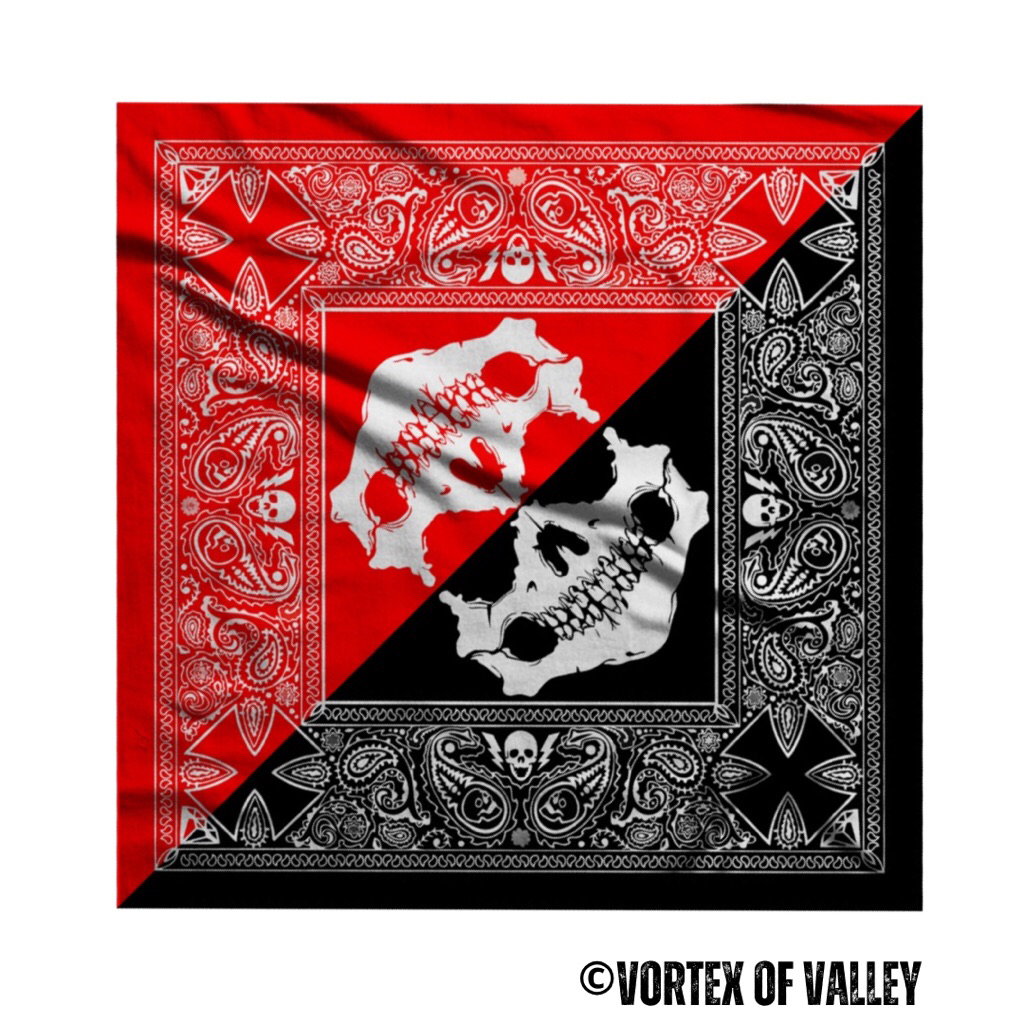VoV - Slayer Bandana Syal Scarf Mask Premium Motif Tengkorak Twotone Red Black