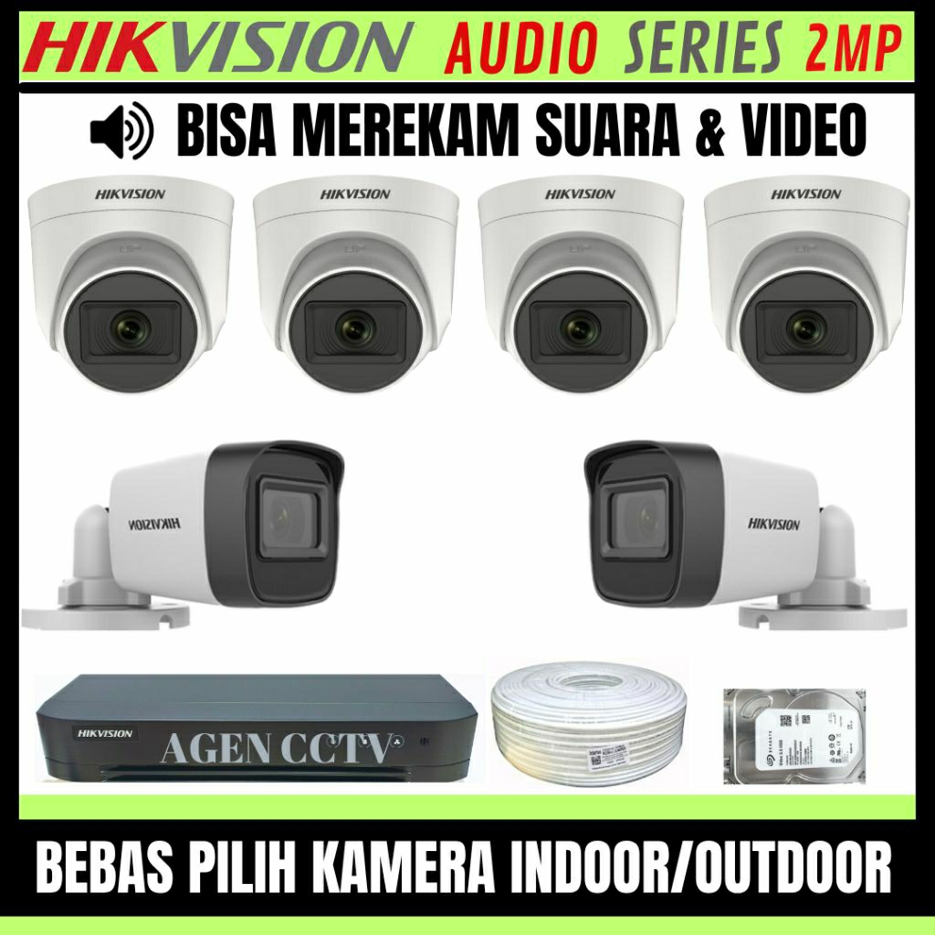 PAKET CCTV HIKVISION 8 CHANNEL 6 KAMERA 2MP AUDIO SERIES FULL HIKVISION