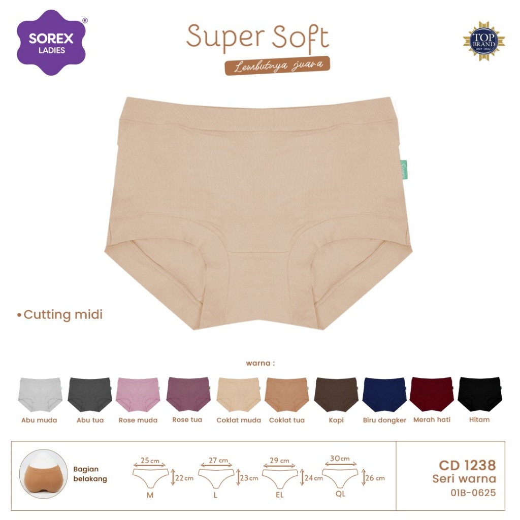 Sorex Cd Basic Super Soft 1238 (Adem Dipakai) Celana Dalam Wanita Midi ( Warna Random )