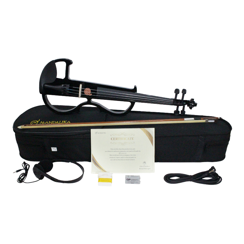 Biola Elektrik Merk MANDALIKA Warna Hitam Original Ukuran 4/4 Bonus Hardcase Bow Rosin Bridge buat P