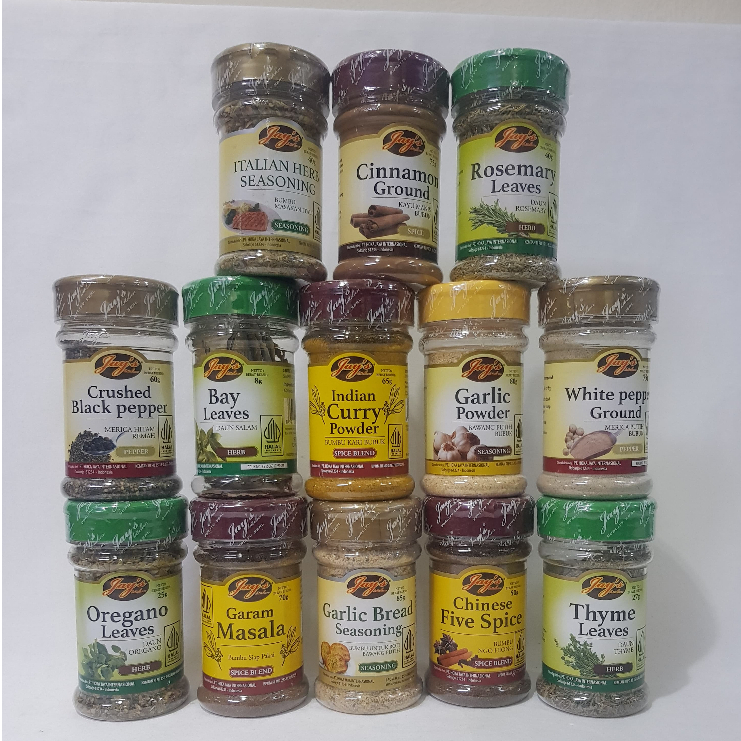 

Jay's Kitchen Bumbu Rempah/ White Pepper/Garlic Bread/Indian Curry/Crushed Black pepper/Bay leaves/dll