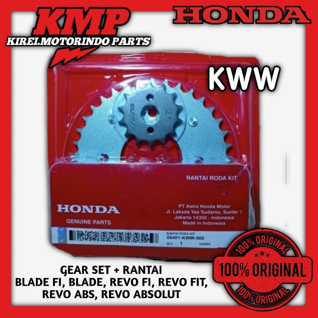 PROMO ORI GEAR SET HONDA + RANTAI, KWW & KWB UNTUK MOTOR. BLADE FI, REVO FI, REVO FIT, REVO ABS,