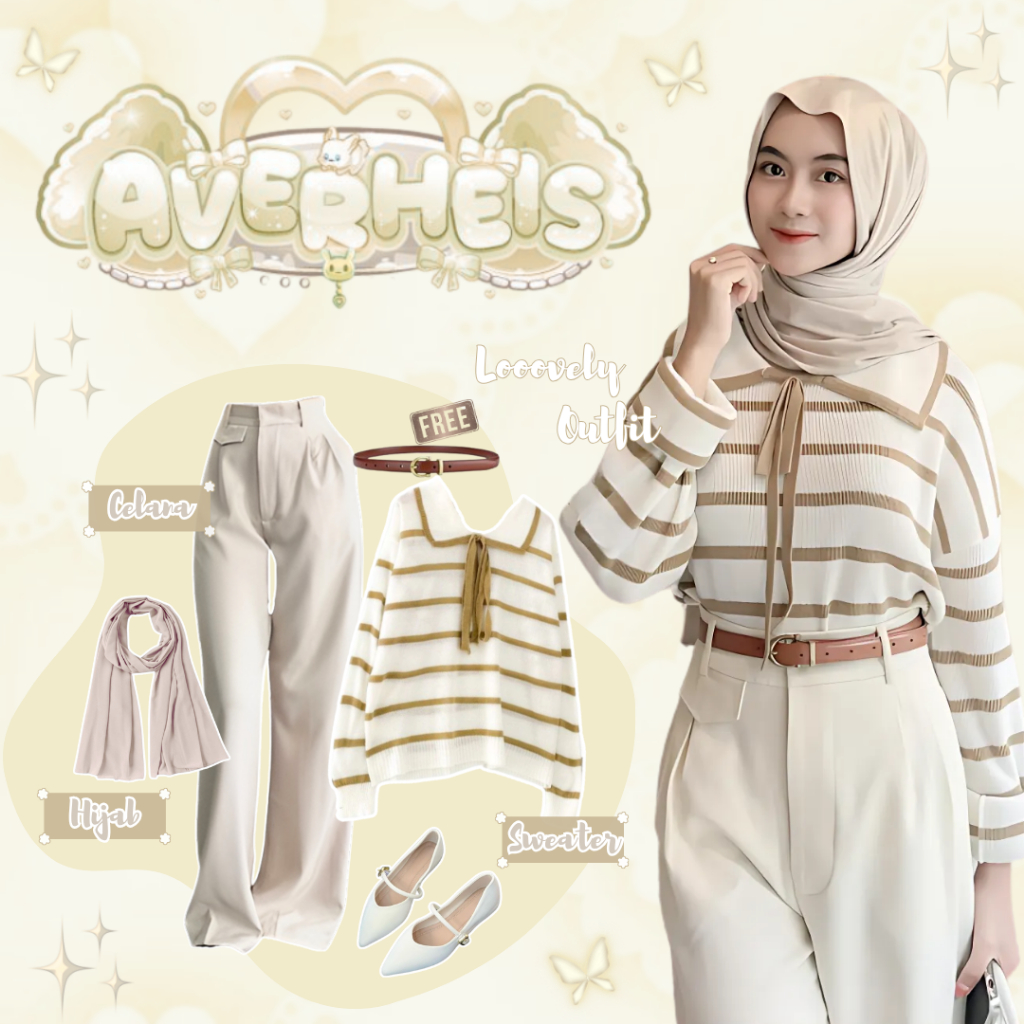 Set Korean Hijab Wanita (Hijab+Sweater+Celana) Set Remaja Kekinian - LO64