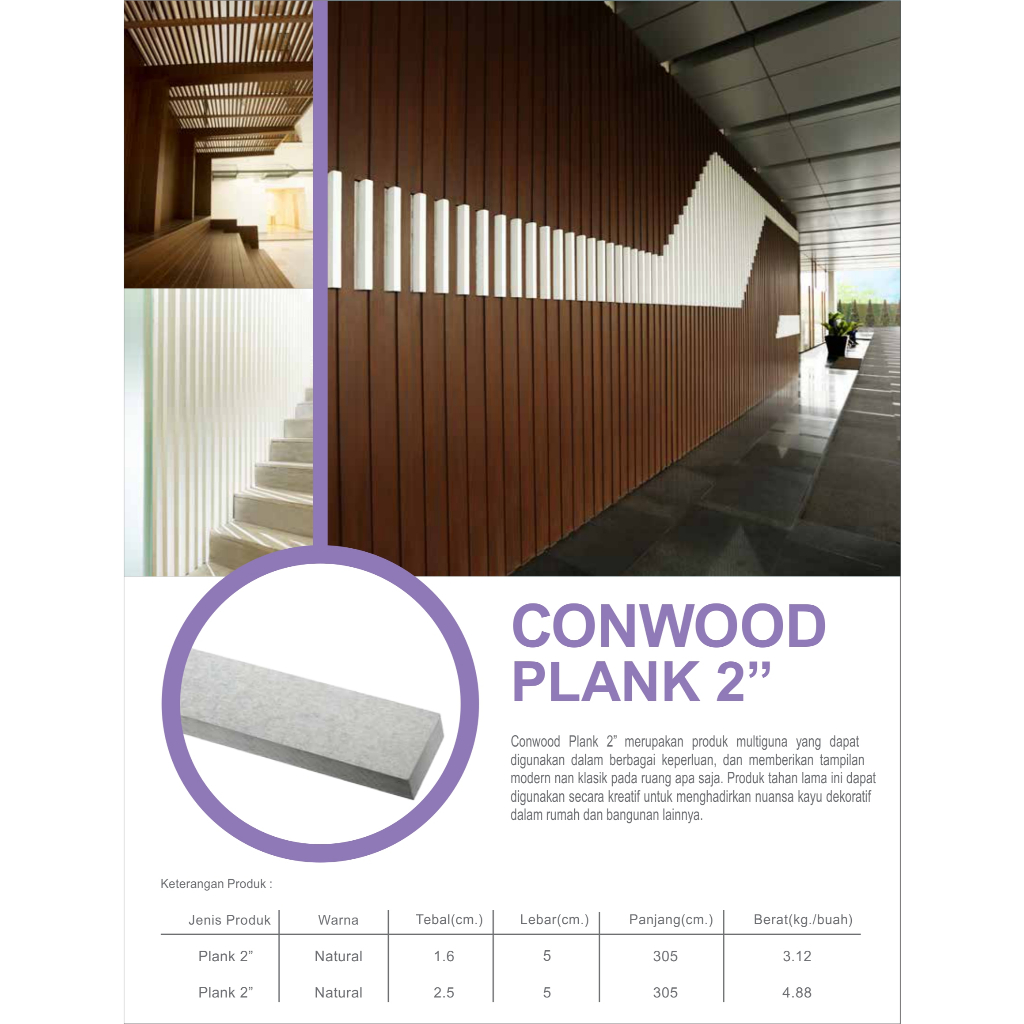 Sample Potongan 30cm Conwood Plank 2" Lebar 5cm Decorative Dinding Luar Panel Fasad Kanopi Roof Ekst