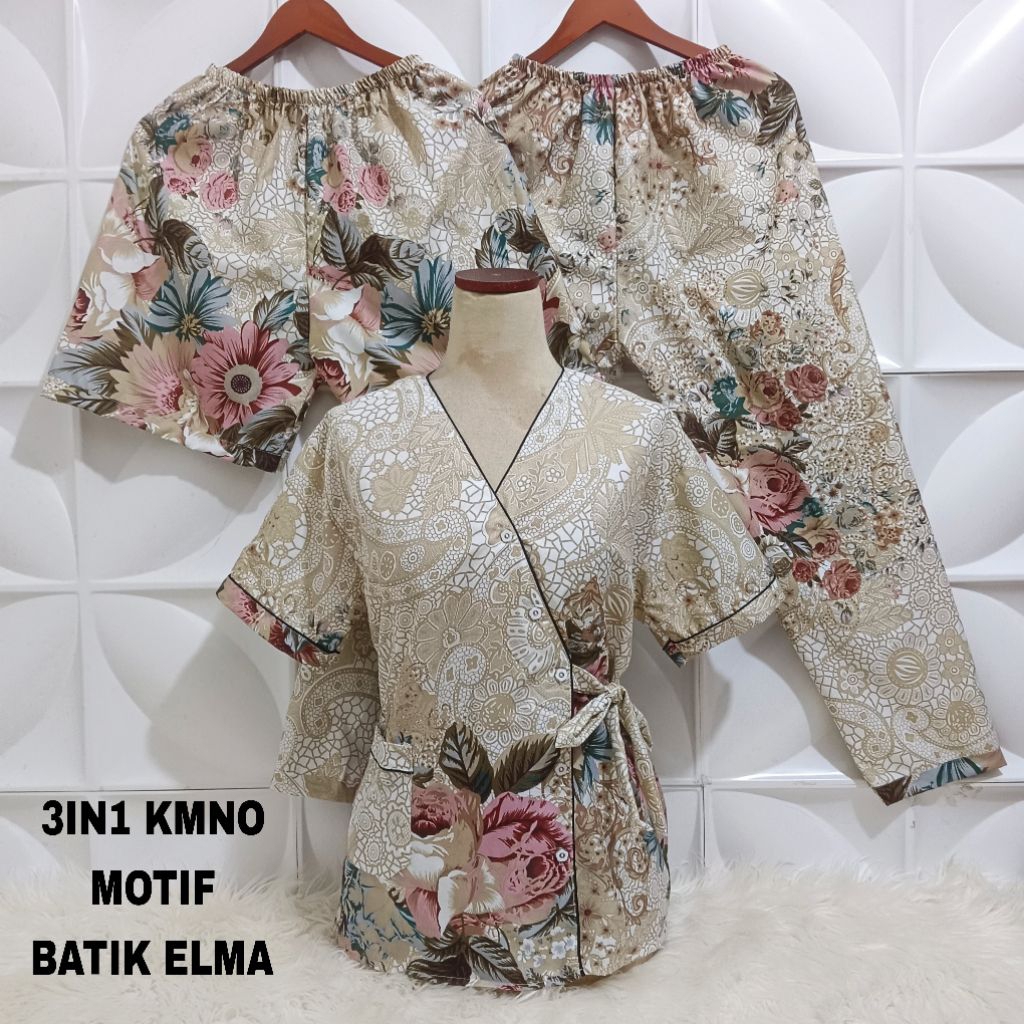PIYAMA KIMONO 3IN1 WANITA DEWASA MOTIF BUNGA
