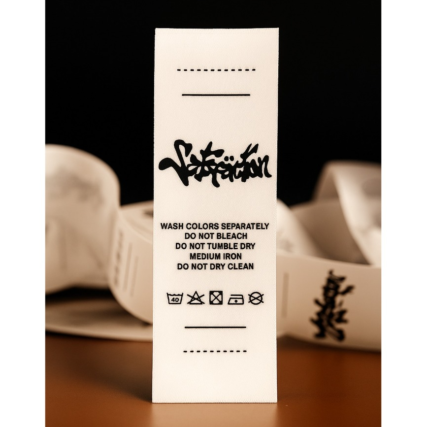 

label pita satin costum isi 100 pcs sablon desigen label washing / label satin | tebal/merek pakaian