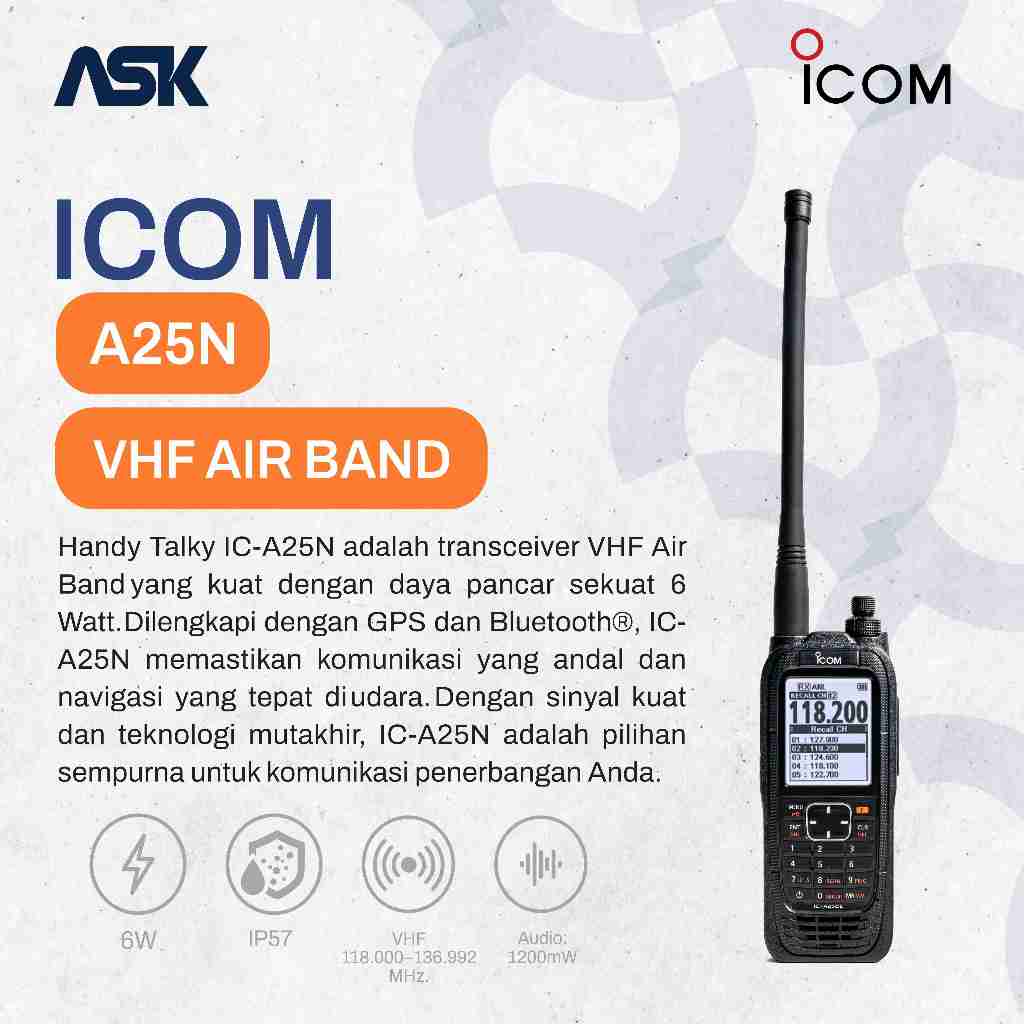 Handy Talky A25N Air Band ICOM / HT A 25N Air Band