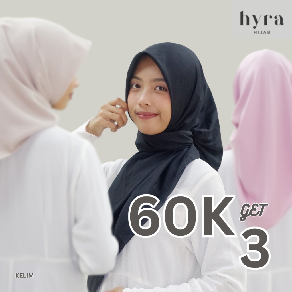 HYRA Paket Reseller 60k Get 3 Kerudung Segi Empat Hijab Polos Kelim