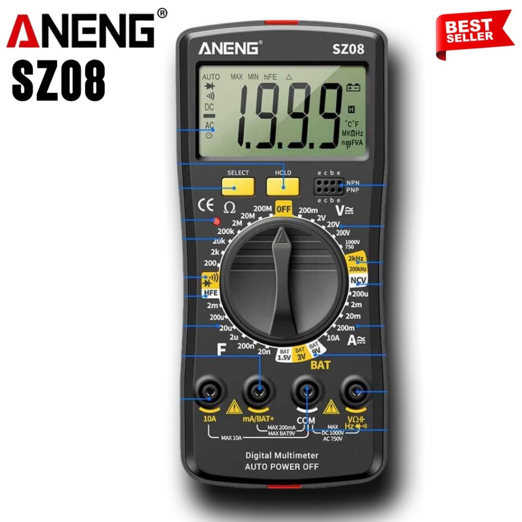 Aneng SZ08 Multimeter Multitester Digital Voltage NCV Tes Arus Voltage AC/DC