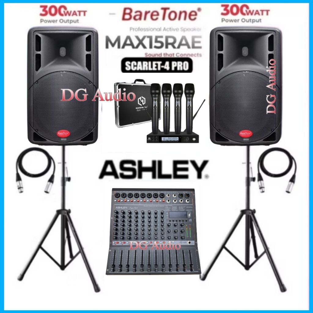 Paket Sound System Karaoke Speaker Aktif 15 Inch BareTone Max15Rae Mixer Ashley 8 Channel Blueooth M