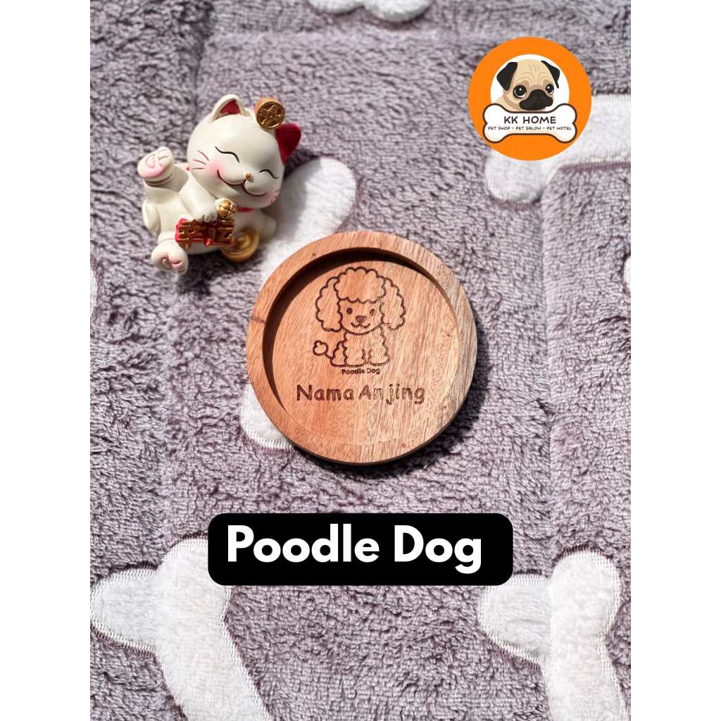 [FREE GRAFIR] Tatakan Gelas Kayu Custom Jenis Anjing Poodle dan Nama 9Cm | Coaster Kayu Custom Jenis