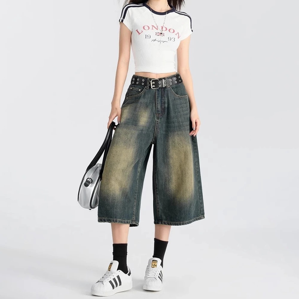 celana jeans wanita kulot Retro biru baggy pants Korean style casual premium denim dewasa cewek jens