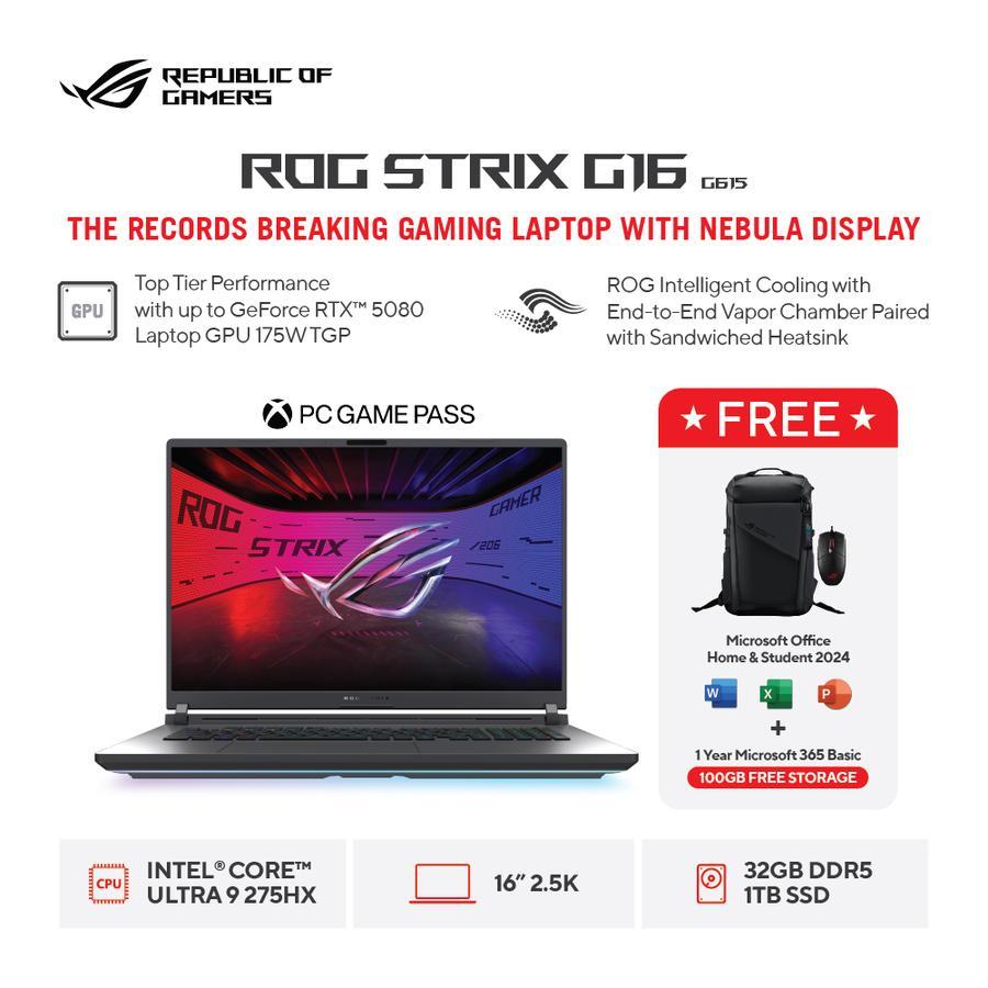 [FREE TWS] ASUS ROG Strix G16 G615LM-I9N56C6G-HM – Eclipse Gray [Intel Core Ultra 9 Processor 275HX 