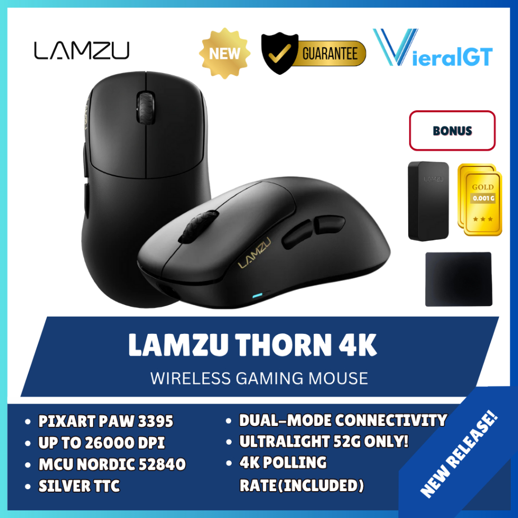 Lamzu Thorn 4K Wireless Superlight Gaming Mouse 4K Dongle Included Ergonomic