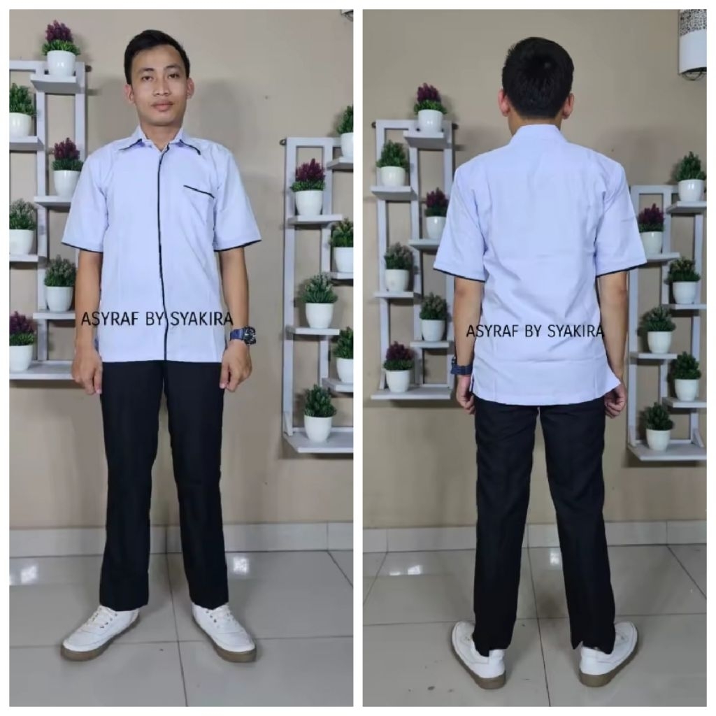 Seragam PDH Putih Lis Hitam Pria Lengan Pendek Baju Dinas Kerja Pemda Ukuran S M L XL XXL 4L