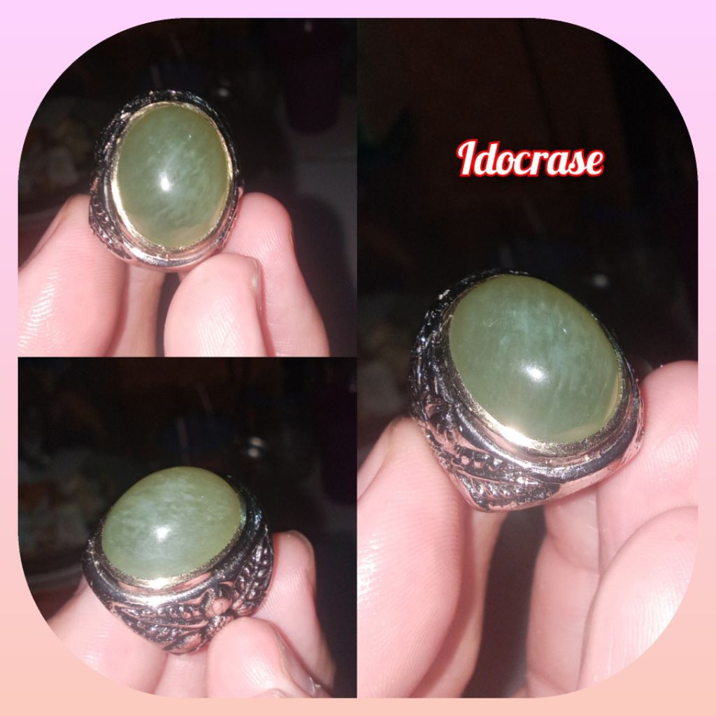 Cincin Pria Batu Permata Hijau Idocrase natural
