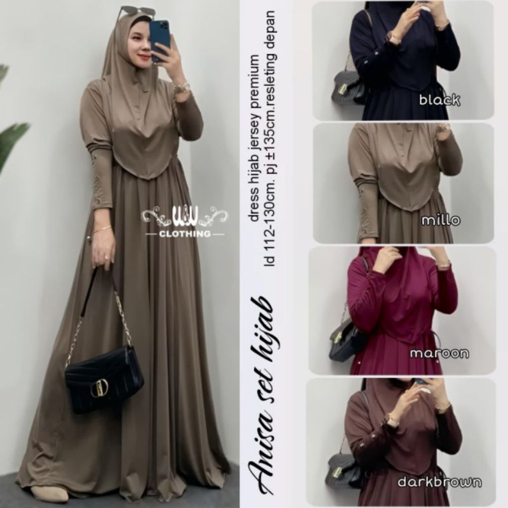 Anisa Set Hijab || Setelan Gamis Hijab jumbo || Gamis Jersey Premium Set Hijab