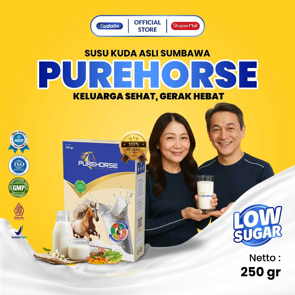 

Purehorse Susu Kuda Asli Sumbawa Original Bubuk Untuk Nyeri Sendi dan Pegal Linu 250gr Paket 1 Box